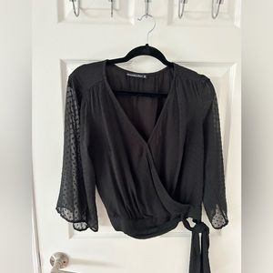 Abercrombie Black Sleeved Wrap Around Top - Medium